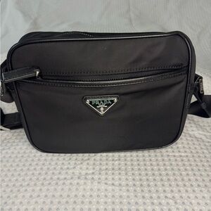 Prada Black Nylon Messenger Bag with Logo